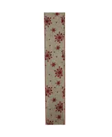 Northlight Red Snowflake and Beige Burlap Wired Christmas Craft Ribbon 2.5" x 10 Yards