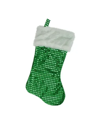 Northlight 18" and White Faux-Fur Cuffed Disco Sequined Christmas Stocking