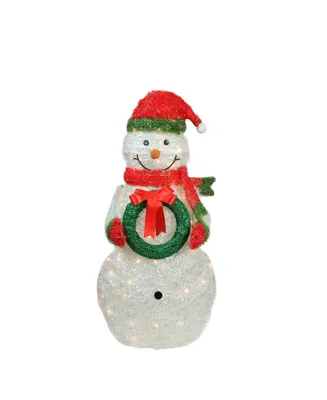 Northlight 38" Lighted Tinsel Snowman with Wreath Christmas Outdoor Decoration