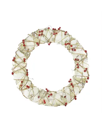 Northlight 18" Pre-Lit Burlap and Berry Rattan Artificial Christmas Wreath - Clear Lights