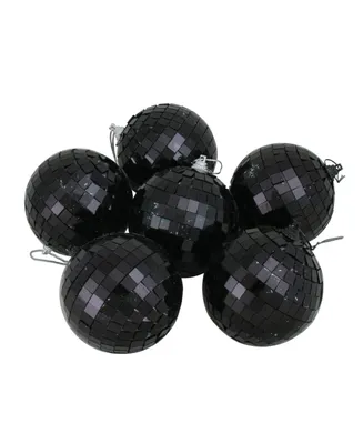 Northlight 6ct Black Mirrored Glass Disco Ball Christmas Ornaments 3.25" 80mm