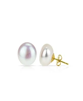 White Freshwater Cultured Pearl (11-11.5 mm) Strand Necklace and Stud Earrings Set in 14k Yellow Gold