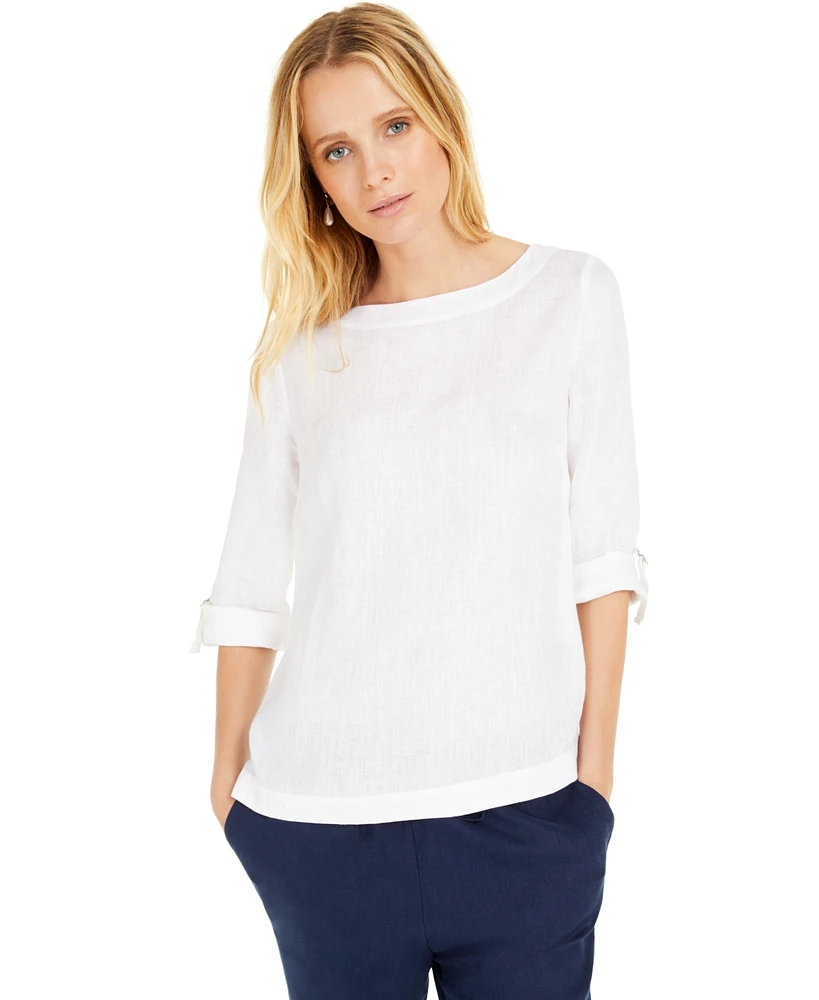 Charter Club Petite Linen Cuffed Top, Created for Macy's