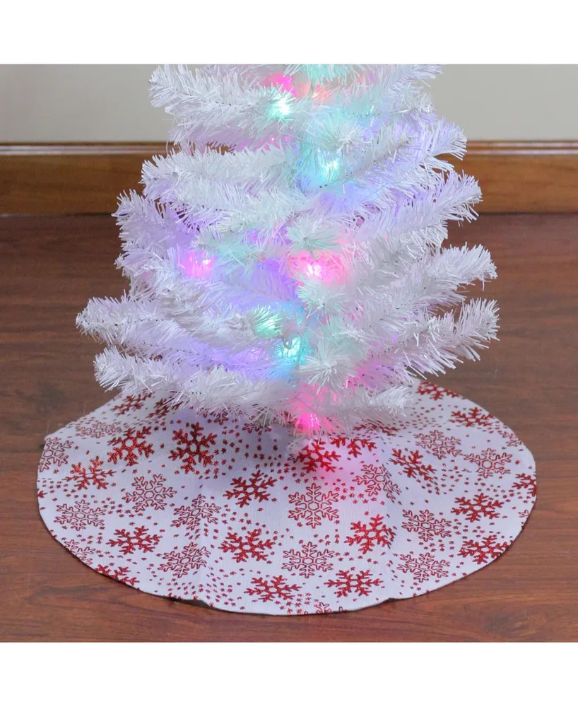 Northlight 20" White and Red Glitter Snowflake Mini Burlap Christmas Tree Skirt