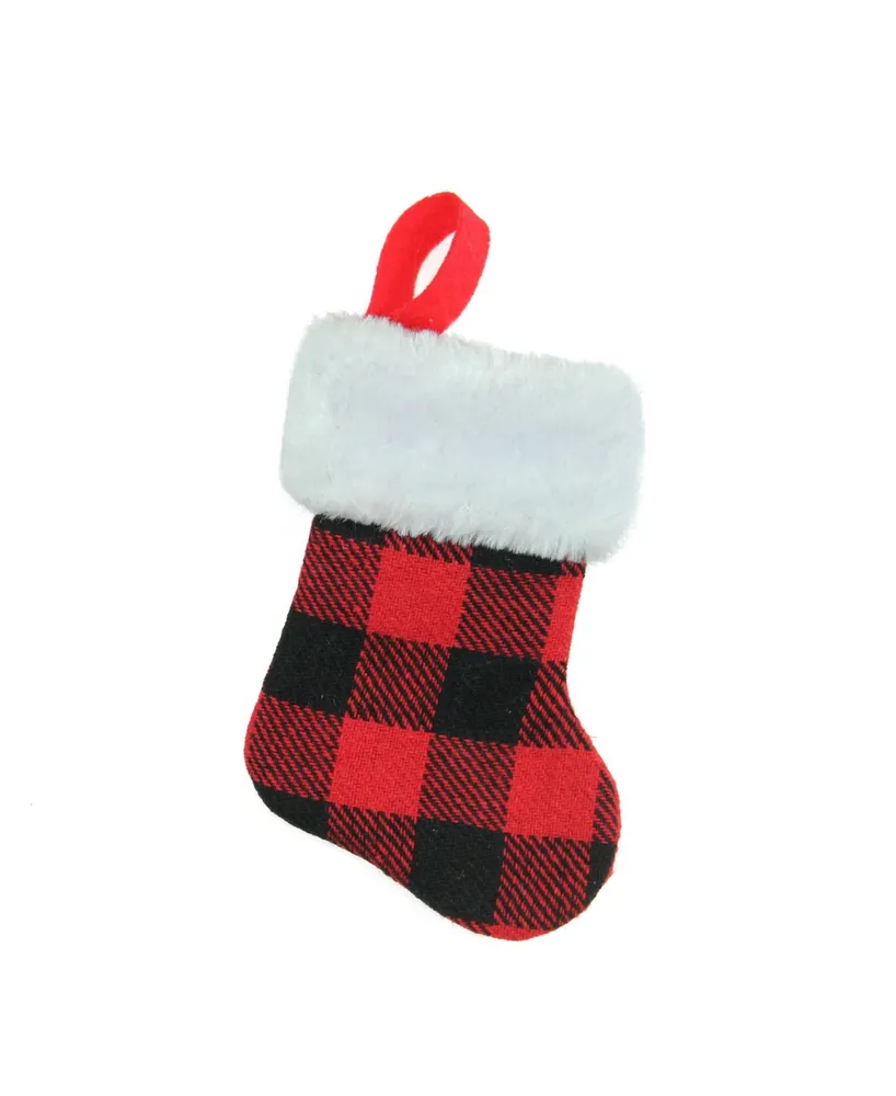 Northlight 7" Red and Black Shepherd's Check Print Christmas Stocking with Faux Fur Cuff