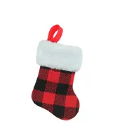 Northlight 7" Red and Black Shepherd's Check Print Christmas Stocking with Faux Fur Cuff