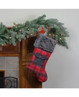 Northlight 20.5" Red and Black Plaid Christmas Stocking with Pocket and Faux Fur Cuff