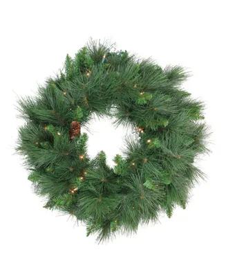 Northlight Pre-Lit White Valley Pine Artificial Christmas Wreath - 24-Inch Clear Lights