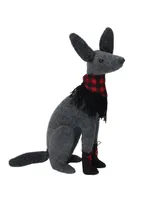 Northlight 14.5" Gray and Red Sitting Dog with Plaid Collar Christmas Decoration