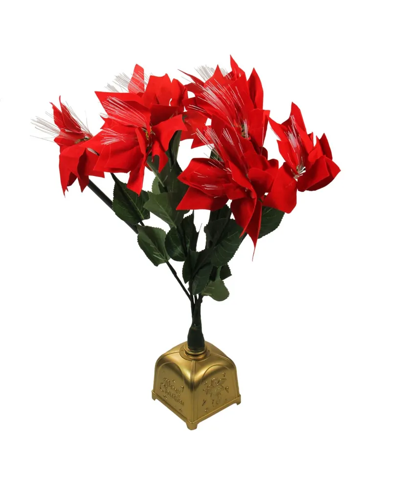 Northlight 20" Pre-Lit Fiber Optic Red Poinsettia Artificial Christmas Plant