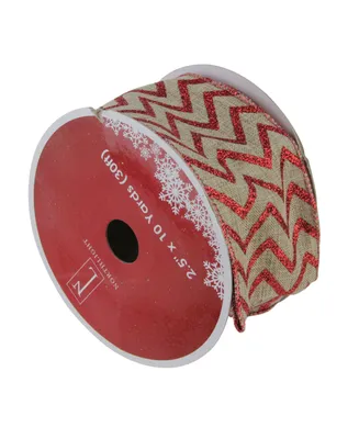 Northlight Dazzling Red and White Chevron Wired Christmas Craft Ribbon 2.5" x 10 Yards