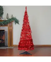 Northlight 6' Pre-Lit Red Tinsel Pop-Up Artificial Christmas Tree - Clear Lights