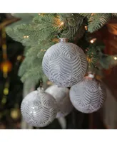 Northlight 4ct Pewter Silver and White Antique Style Glass Ball Christmas Ornaments 4" 100mm