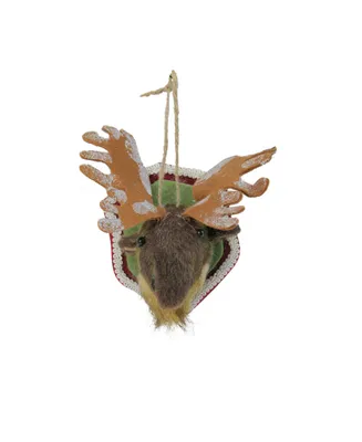 Northlight 7" Gray and Beige Stuffed Male Moose Head Plaque Christmas Ornament
