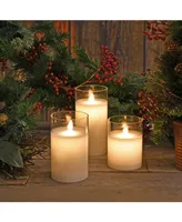 Lumabase Battery Operated Realistic Flame Led Wax Candles in Glass Holders, Set of 3