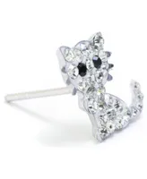 Clear Pave Crystal Cat Stud Earrings set in Sterling Silver