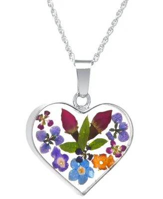Heart Shape Dried Flower Pendant with 18" Chain in Sterling Silver
