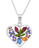 Heart Shape Dried Flower Pendant with 18" Chain in Sterling Silver
