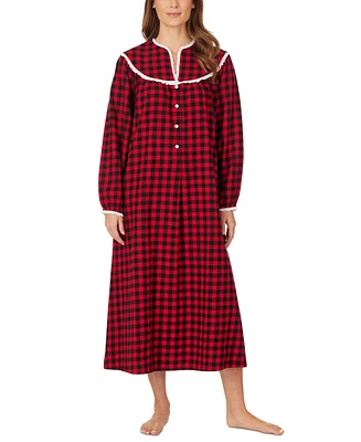 Lanz of Salzburg Cotton Lace-Trim Flannel Nightgown