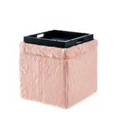 Inspired Home Lilly Faux Fur Storage Cube Ottoman