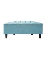 Inspired Home Jolie Upholstered Tufted Half Moon Storage Ottoman with Nailhead Trim