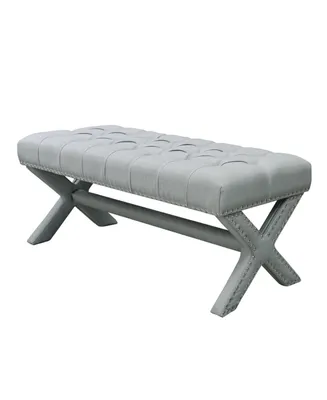 Inspired Home Louis Tufted Nailhead Bench with X-Legs