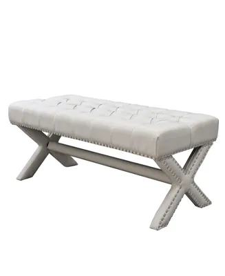 Inspired Home Louis Tufted Nailhead Bench with X-Legs