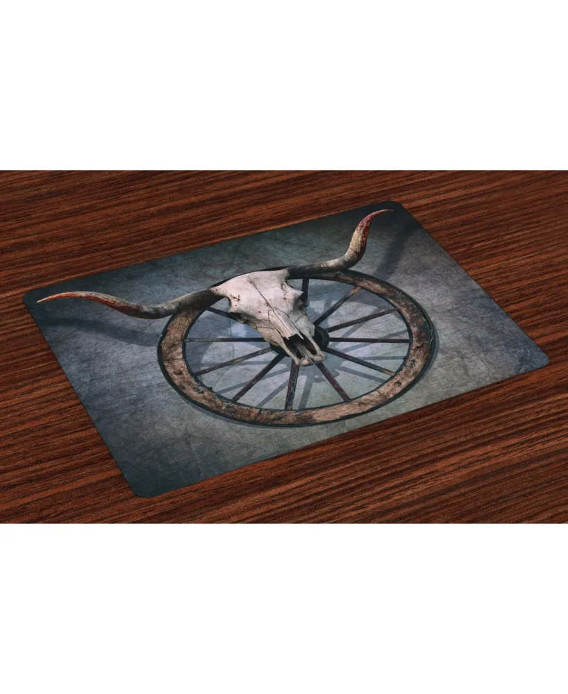 Ambesonne Barn Wood Wagon Wheel Place Mats, Set of 4