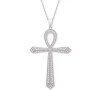 Diamond Ankh Cross 20" Pendant Necklace (1/2 ct. t.w.) in Sterling Silver