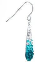 Pave Two Tone Crystal Teardrop Earrings Set Sterling Silver. Available Clear and Blue, Black, Pink or Red