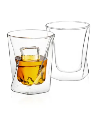 JoyJolt Lacey Double Wall Whiskey Glasses Set of 2