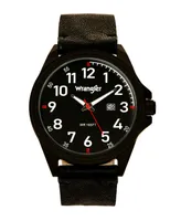 Wrangler Men's Watch, 48MM Ip Black Case, Black Dial, White Arabic Numerals, Black Strap, Analog, Red Second Hand, Date Function