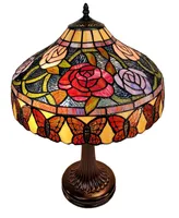 Amora Lighting Tiffany Style Roses and Butterflies Table Lamp