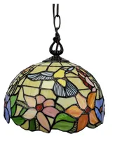 Amora Lighting Tiffany Style Floral, Hummingbird Hanging Lamp