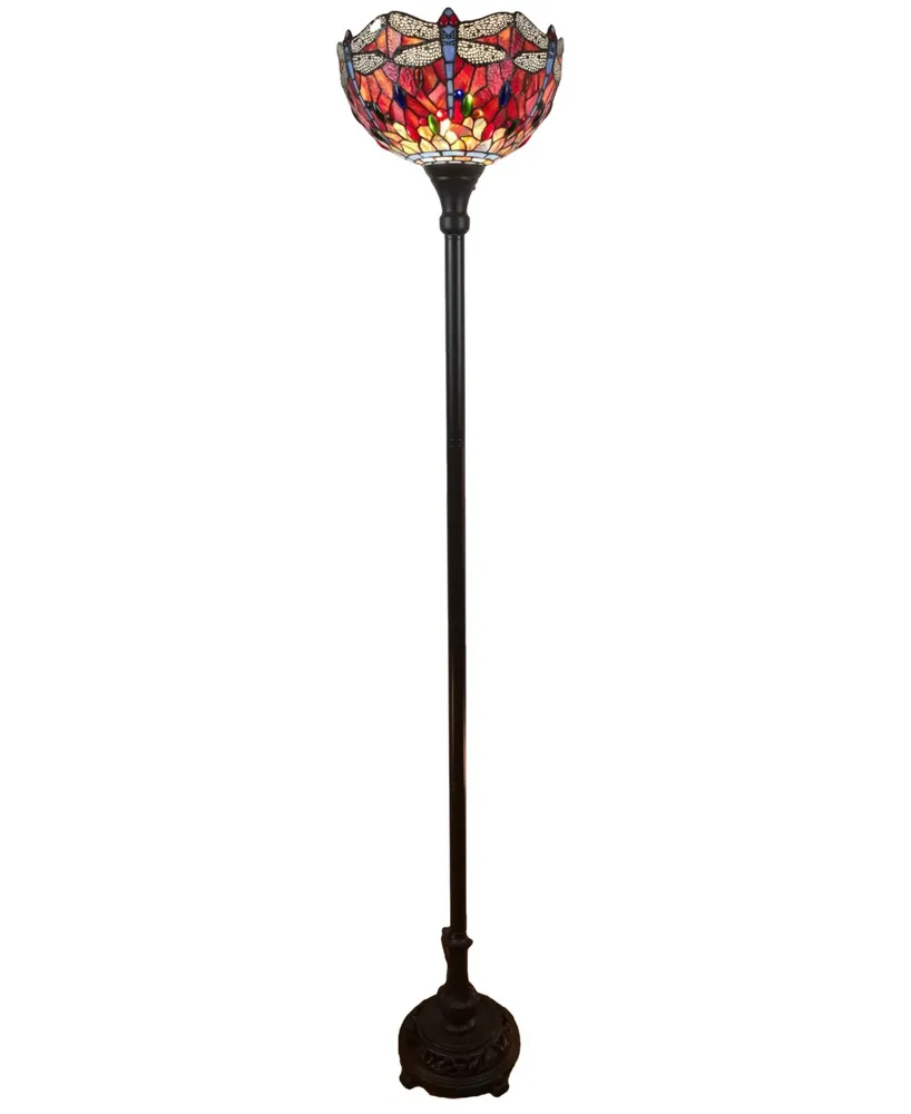 Amora Lighting Tiffany Style Dragonfly Torchiere Floor Lamp