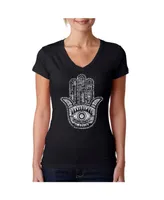 La Pop Art Women's Word V-Neck T-Shirt - Hamsa