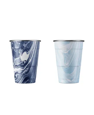 Thirstystone by Cambridge Navy and Light Blue Swirl 18 oz Party Cups - Set of 2