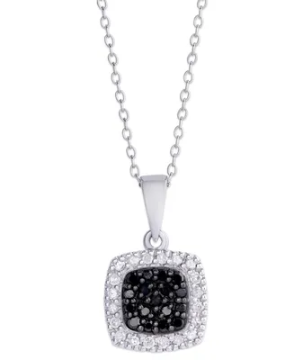 Black and White Diamond 1/4 ct. t.w. Cushion Square Pendant Necklace in Sterling Silver