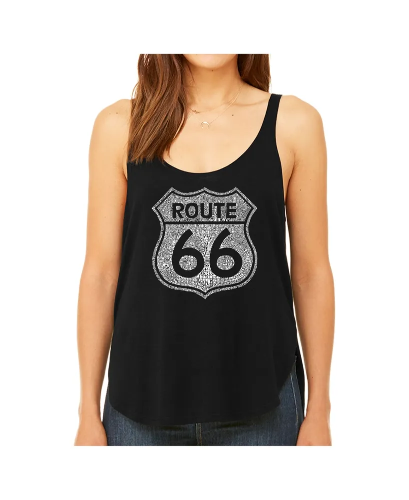 La Pop Art Women's Premium Word Flowy Tank Top- Cities Along The Legendary Route 66