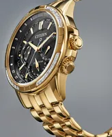 Citizen Eco-Drive Men's Calendrier Diamond-Accent Gold-Tone Stainless Steel Bracelet Watch 44mm