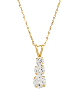 Cubic Zirconia Three Stone Pendant Necklace in 14k Yellow Gold