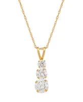 Cubic Zirconia Three Stone Pendant Necklace in 14k Yellow Gold