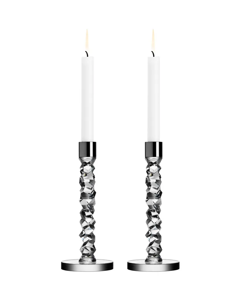 Orrefors Carat Stainless Steel Medium Candlestick Pair