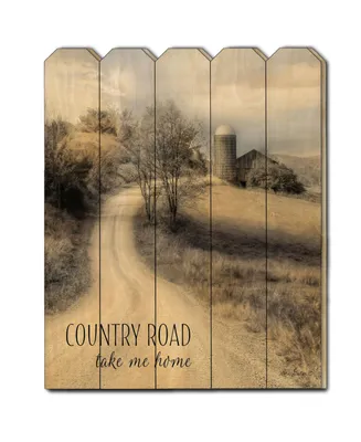 Trendy Decor 4U Country Road Take Me Home by Lori Deiter, Printed Wall Art on a Wood Picket Fence, 16" x 20"