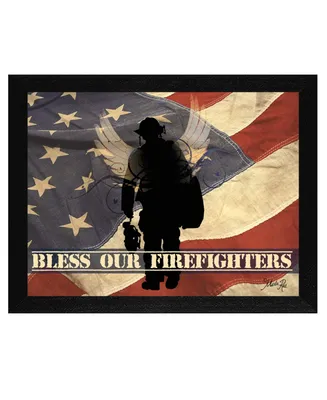 Trendy Decor 4U Bless our Firefighters By Marla Rae, Printed Wall Art, Ready to hang, Black Frame, 18" x 14"