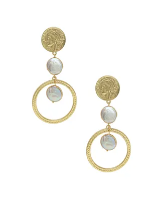 Ettika Your Majesty Coin Pearl Drop Earrings