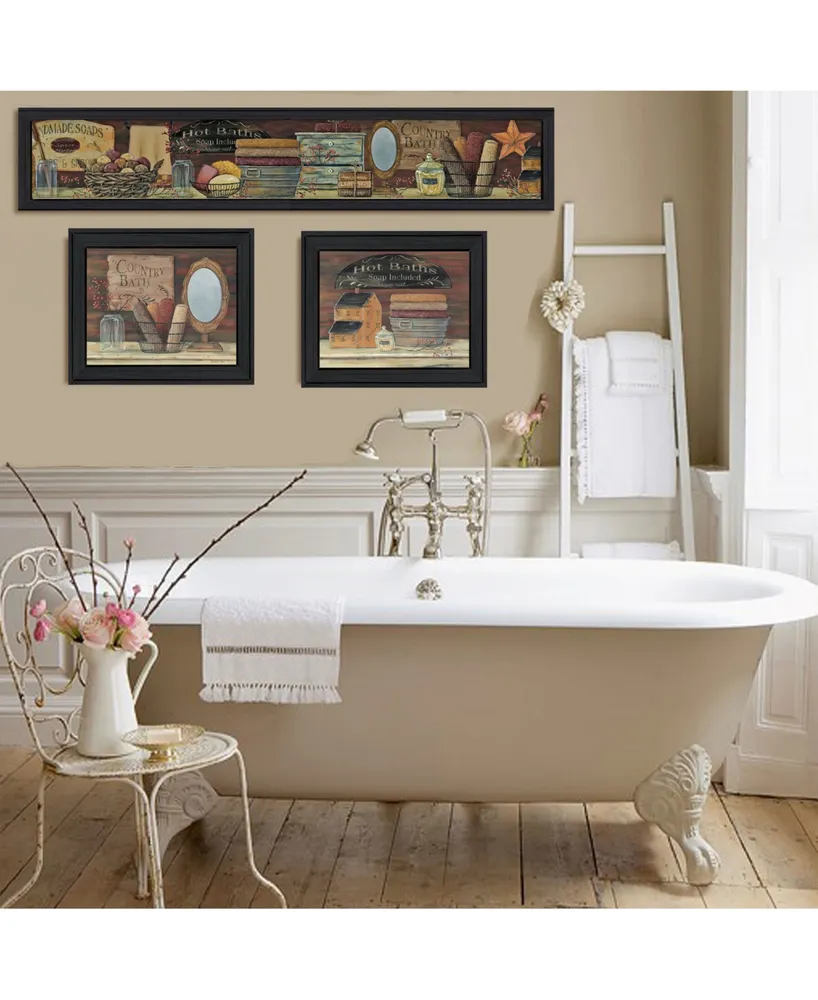 Trendy Decor 4U Country Bath I Collection By Pam Britton, Printed Wall Art, Ready to hang, Black Frame, 67" x 17"