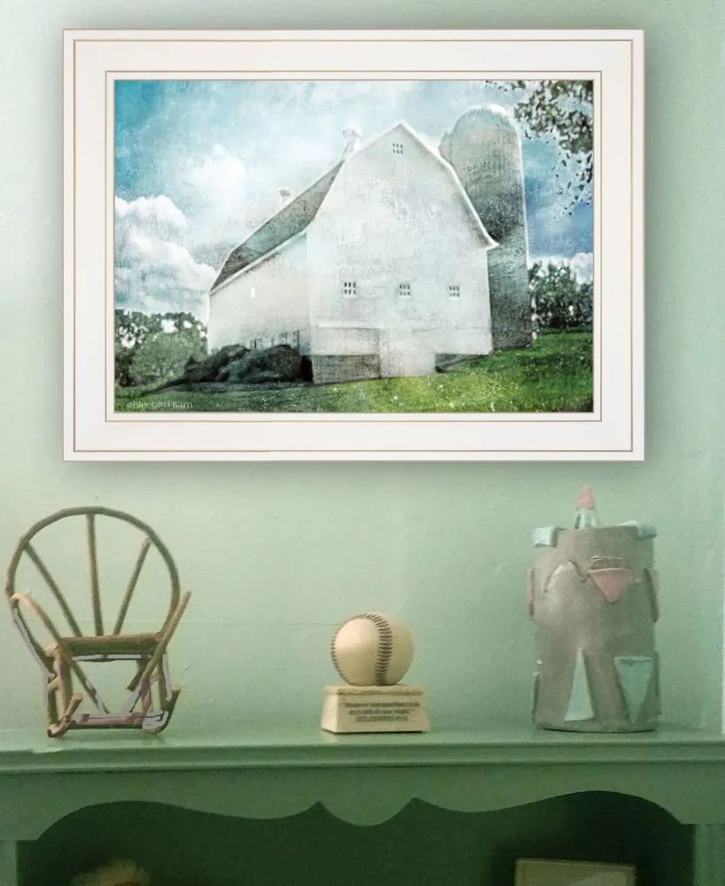 Trendy Decor 4U White Barn by Bluebird Barn, Ready to hang Framed Print, White Frame