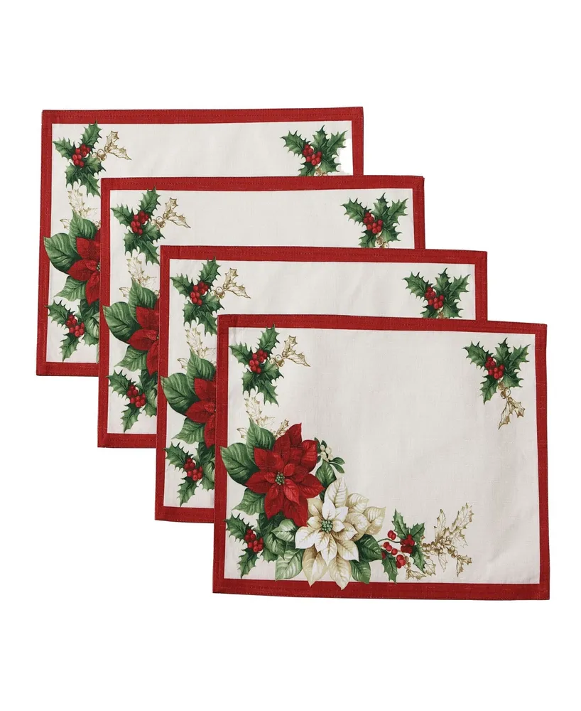 Elrene Red and White Poinsettias Placemat, Set of 4