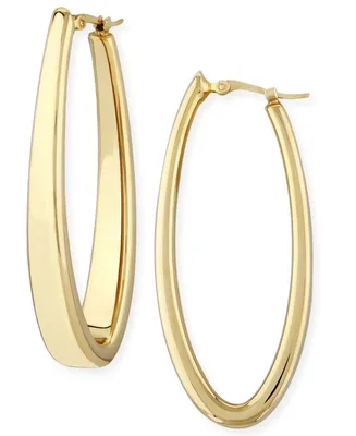 Oval Oblong Hoop Earrings Set in 14k Yellow Gold